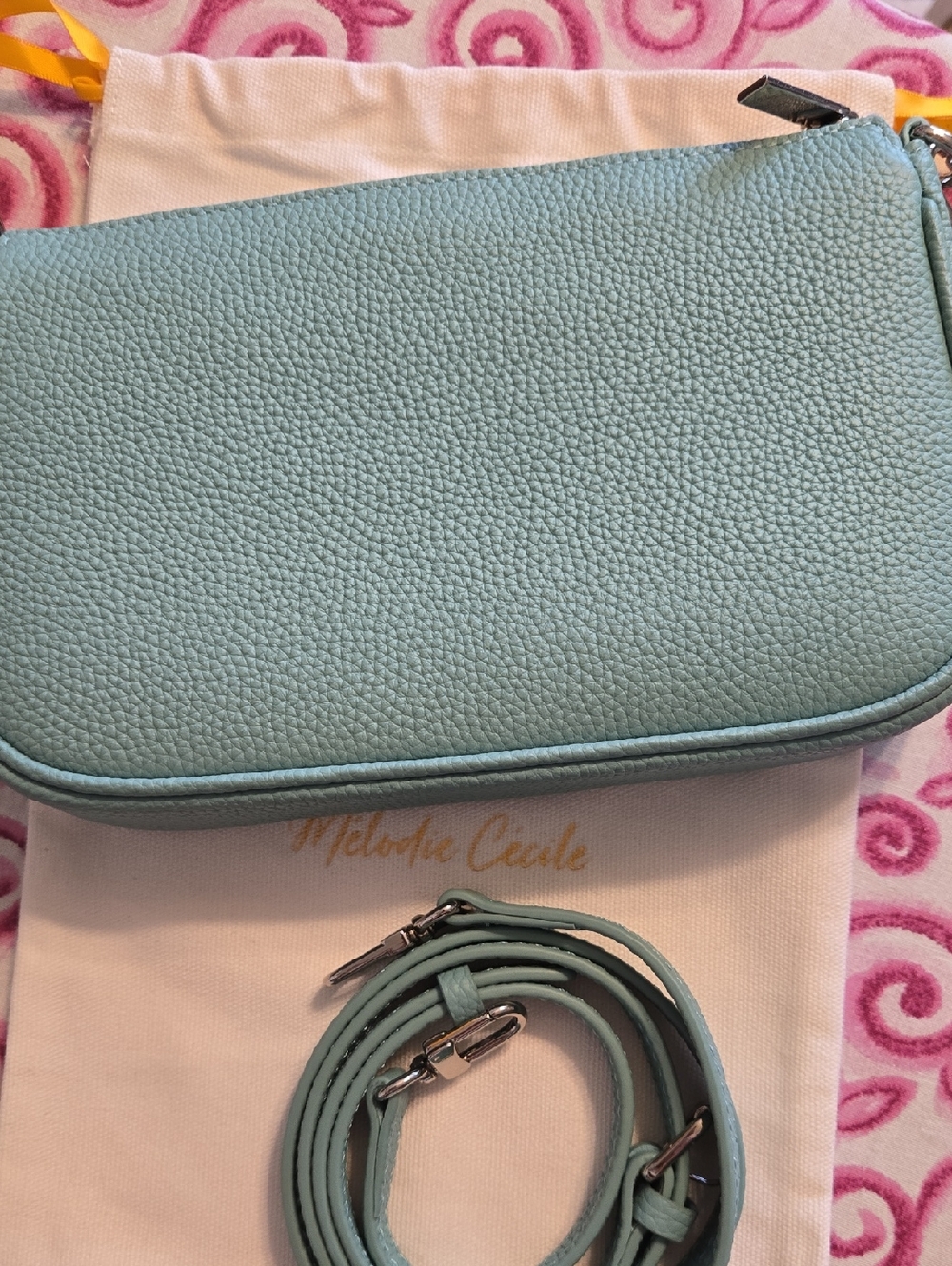 DUYP Medium Pochette Tiffany Blue Leather Crossbody Bag Or Wristlet